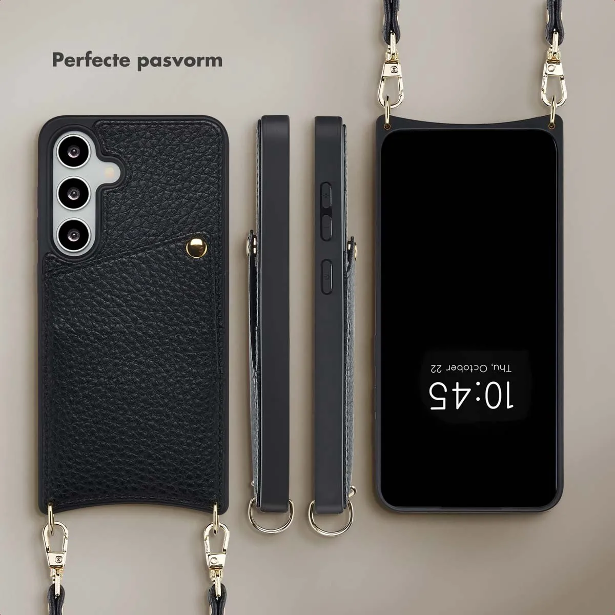 Selencia Hoesje Samsung Galaxy S24/S25 - Backcover met koord & pashouder - Zwart
