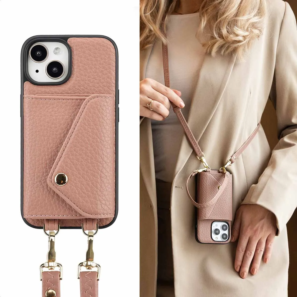 Selencia Hoesje iPhone 15 Old Pink - 3 Pasjes