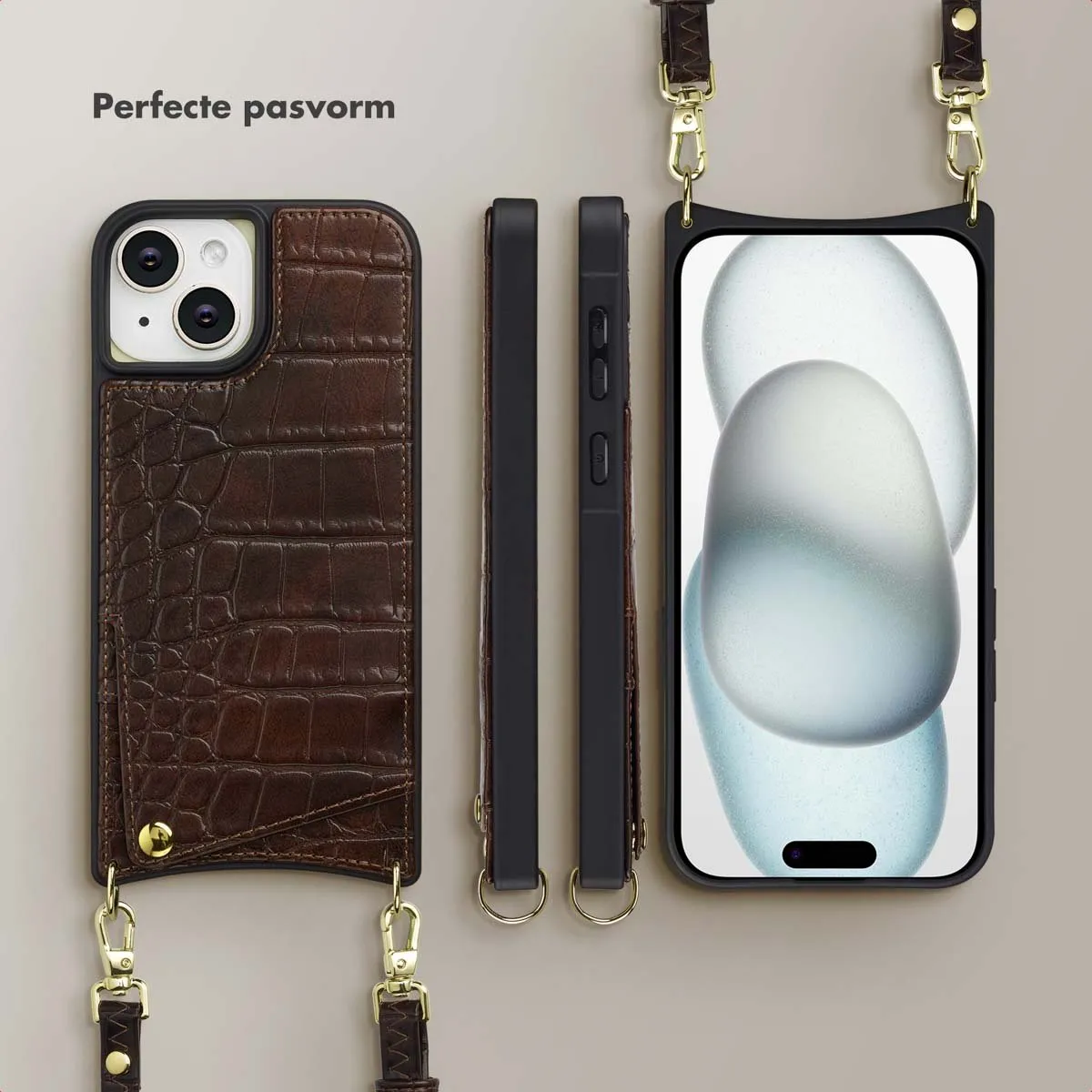 Selencia Croco Backcover iPhone 15 - Donkerbruin