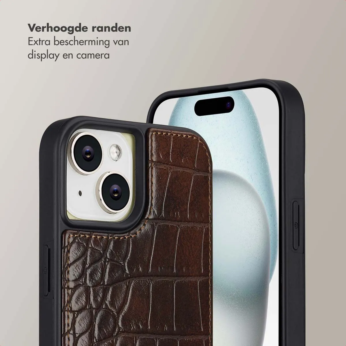 Selencia Croco Backcover iPhone 15 - Donkerbruin