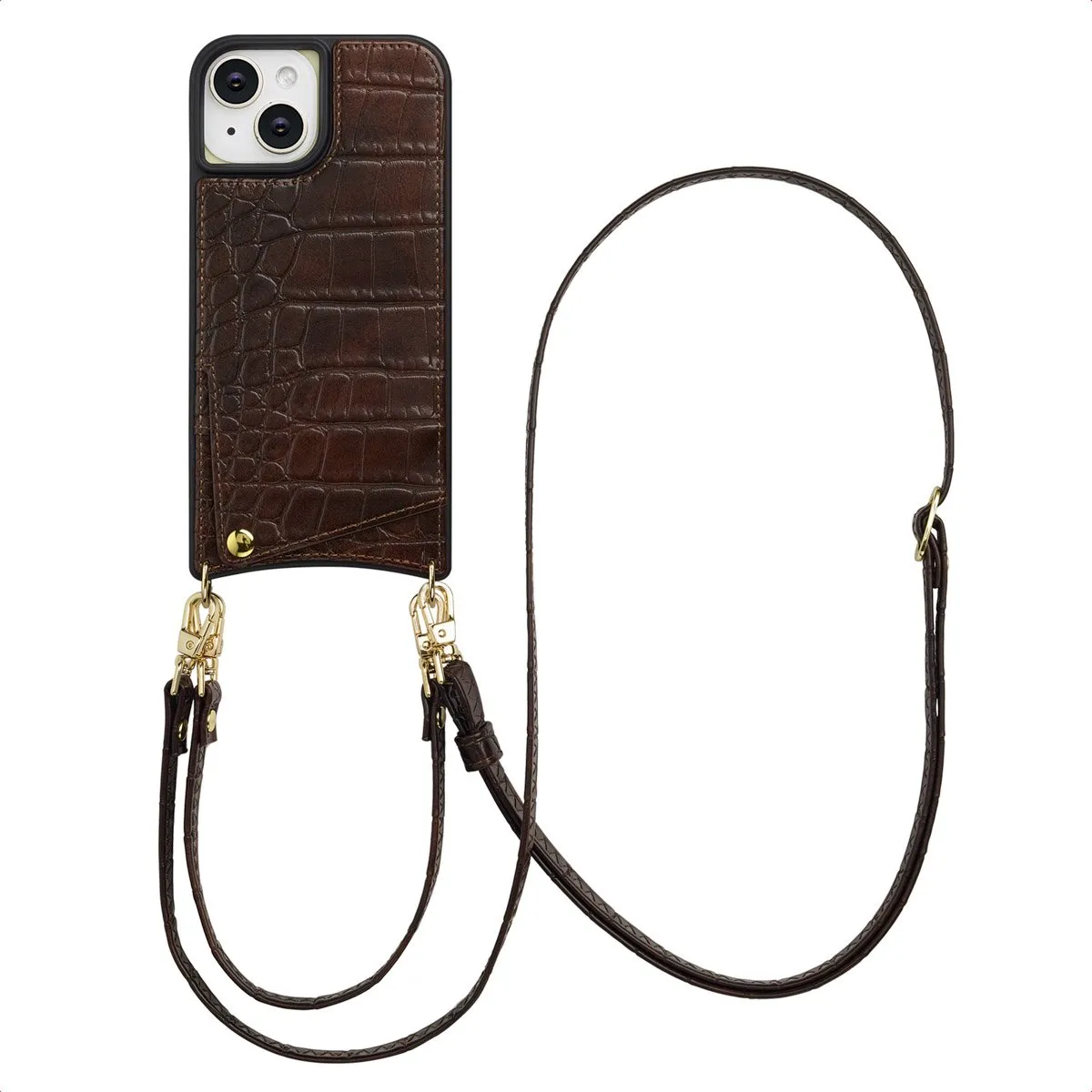 Selencia Croco Backcover iPhone 15 - Donkerbruin