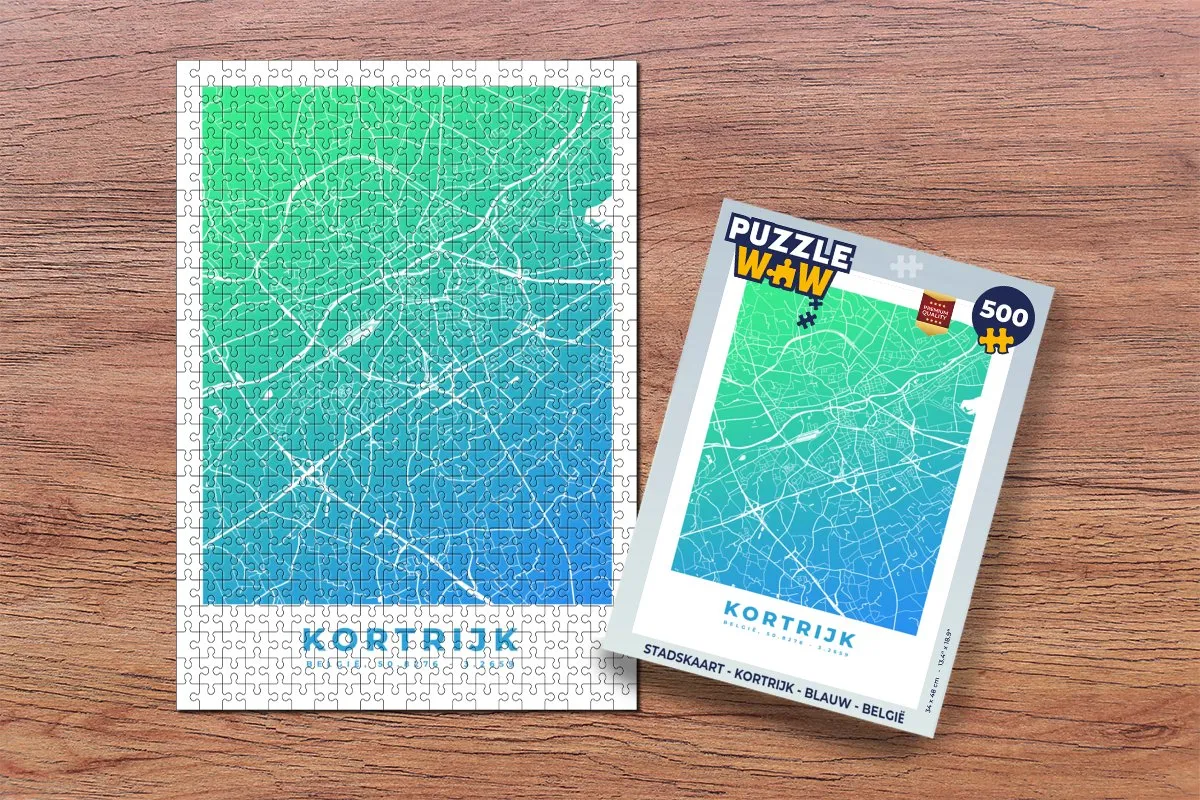 PuzzleWow Stadskaart Kortrijk Legpuzzel 500 Stuks - Multicolor
