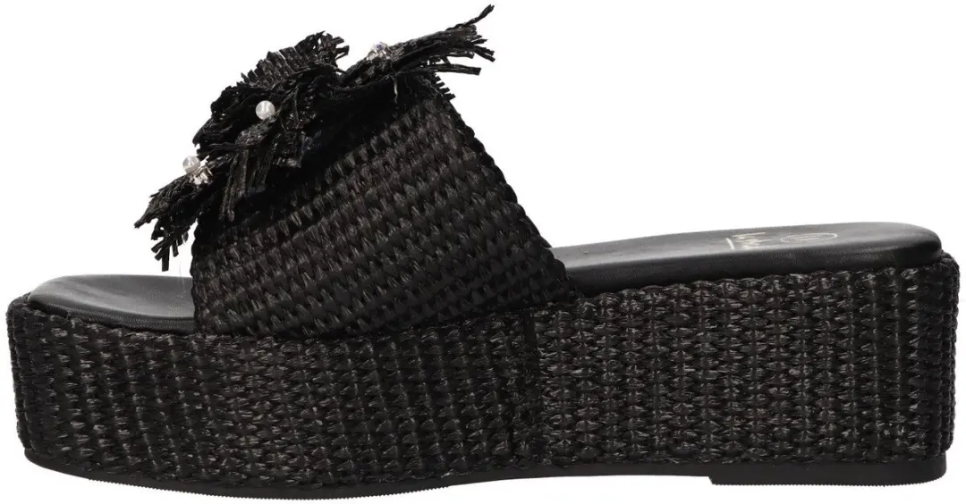 La Strada Platform Sandaal Zwart Raffia