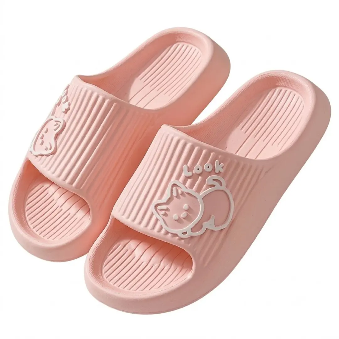 Roze badslippers heren en dames EVA instap slippers kattenprint antislip dik zoo