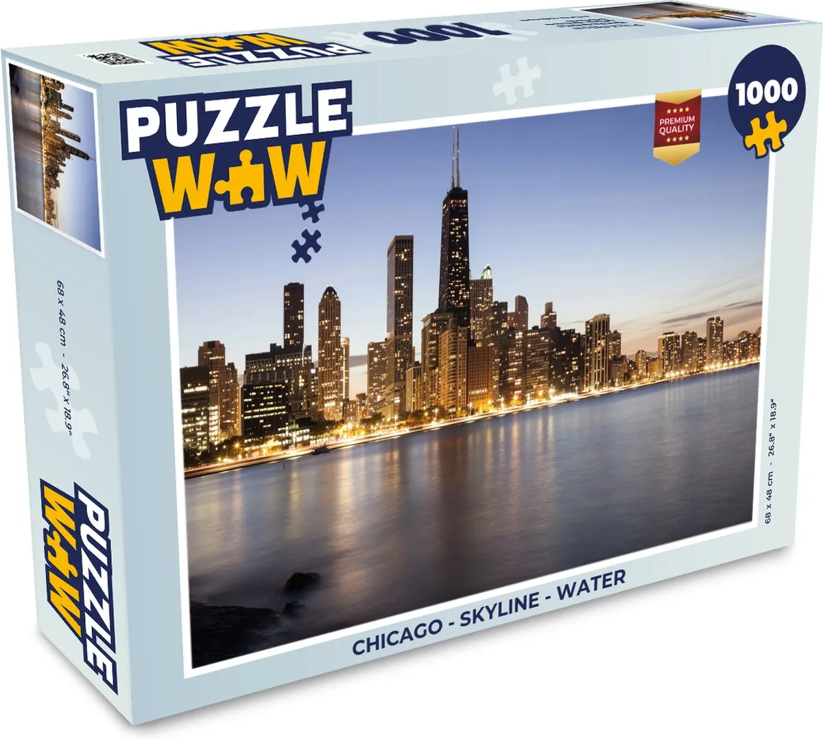 PuzzleWow Chicago Skyline Water Legpuzzel 1000 Stuks - Multicolor