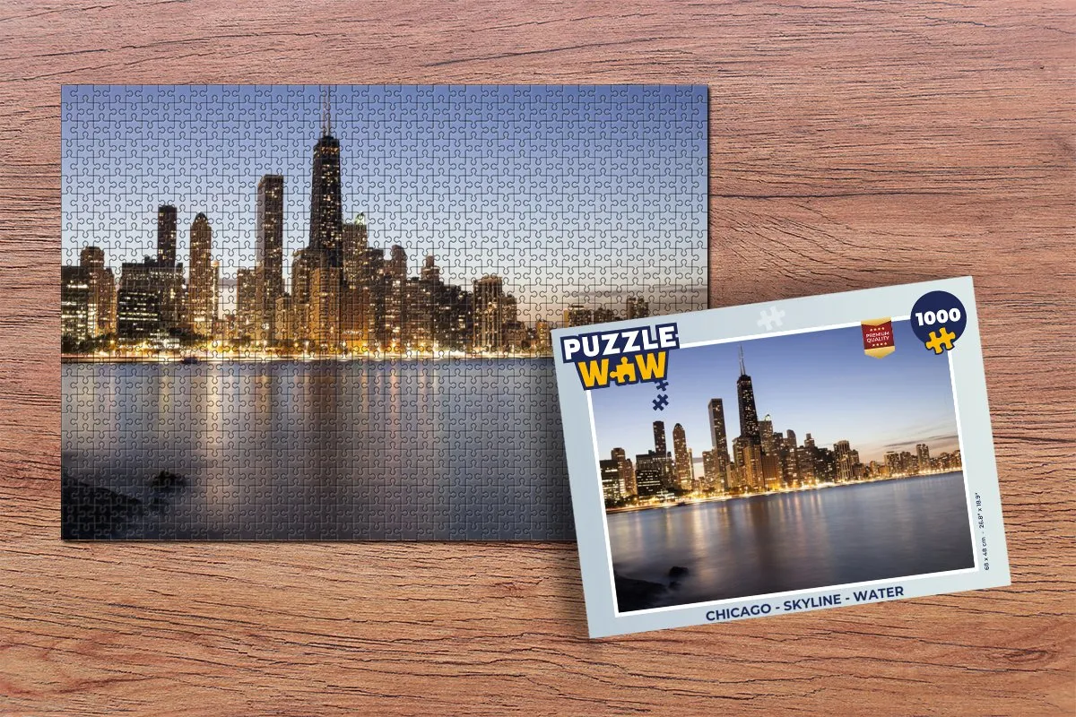 PuzzleWow Chicago Skyline Water Legpuzzel 1000 Stuks - Multicolor