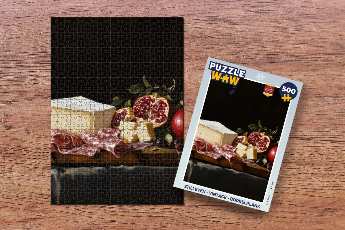 PuzzleWow Stilleven Borrelplank Legpuzzel 500 Stuks - Vintage