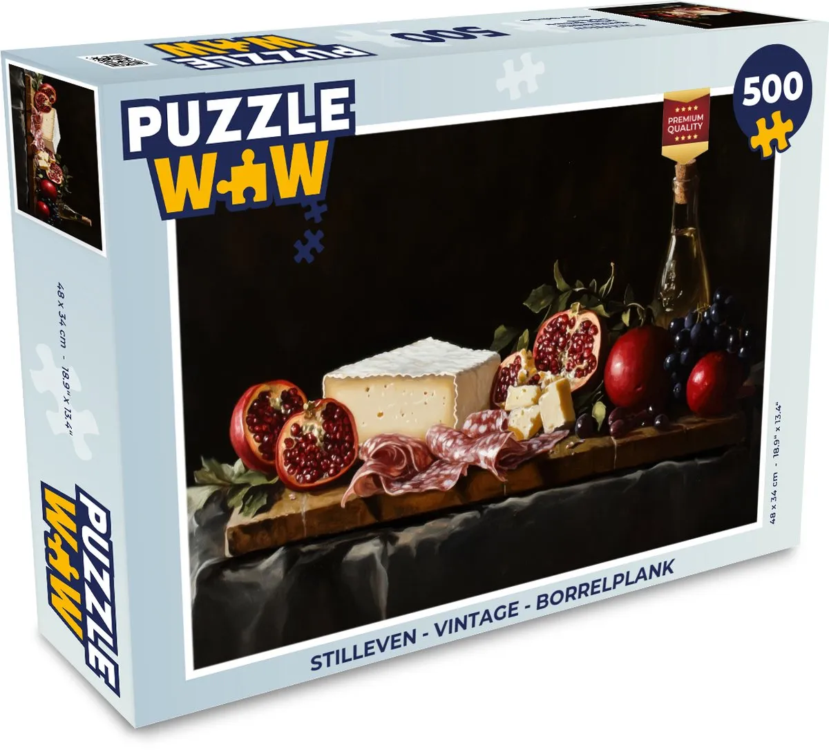 PuzzleWow Stilleven Borrelplank Legpuzzel 500 Stuks - Vintage
