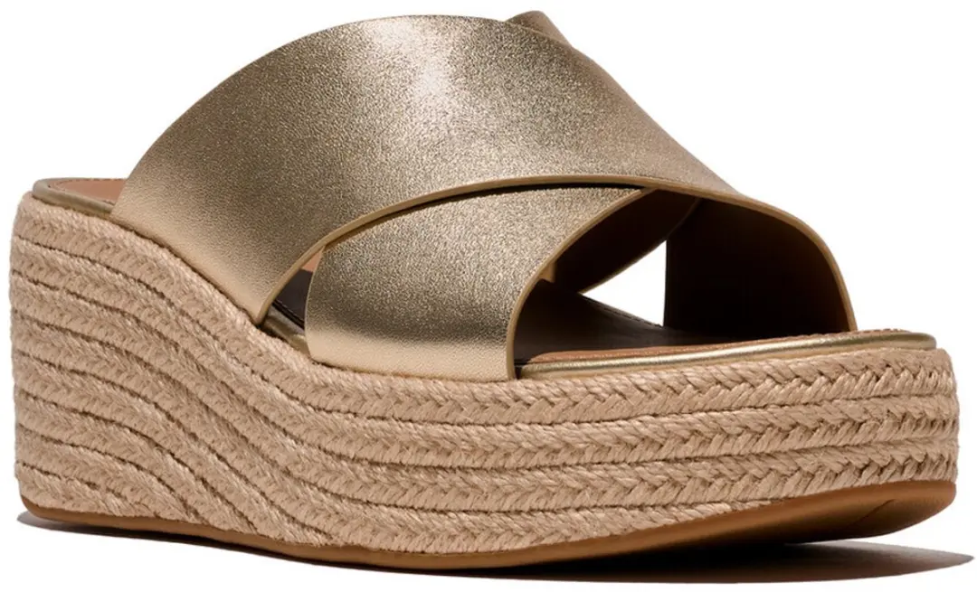 FitFlop FitFlop Platfforms Espadrille Leather Wedge Cross Slides