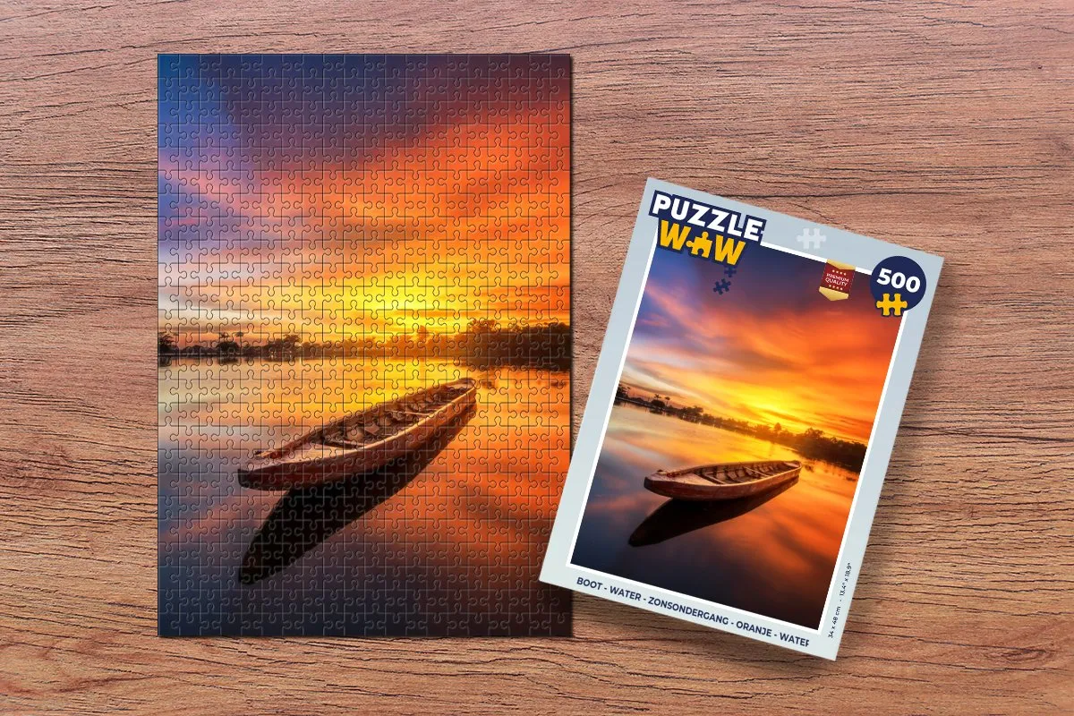PuzzleWow Boot Water Zonsondergang Legpuzzel 500 Stuks - Multicolor