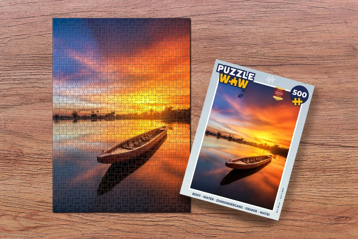PuzzleWow Boot Water Zonsondergang Legpuzzel 500 Stuks - Multicolor