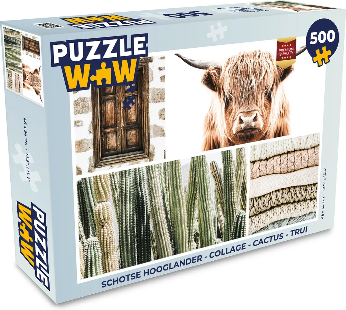 PuzzleWow Schotse Hooglander Collage Cactus Trui Legpuzzel 500 Stuks - Multicolor