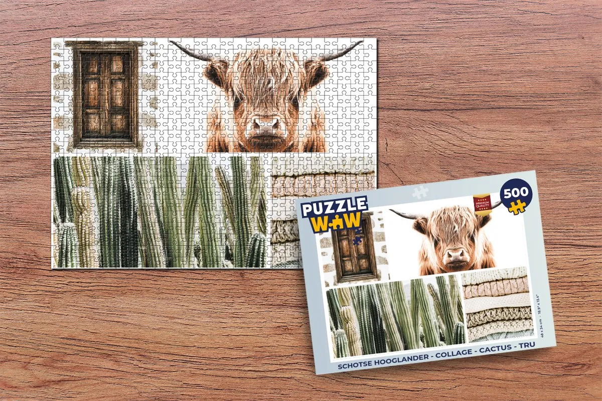 PuzzleWow Schotse Hooglander Collage Cactus Trui Legpuzzel 500 Stuks - Multicolor