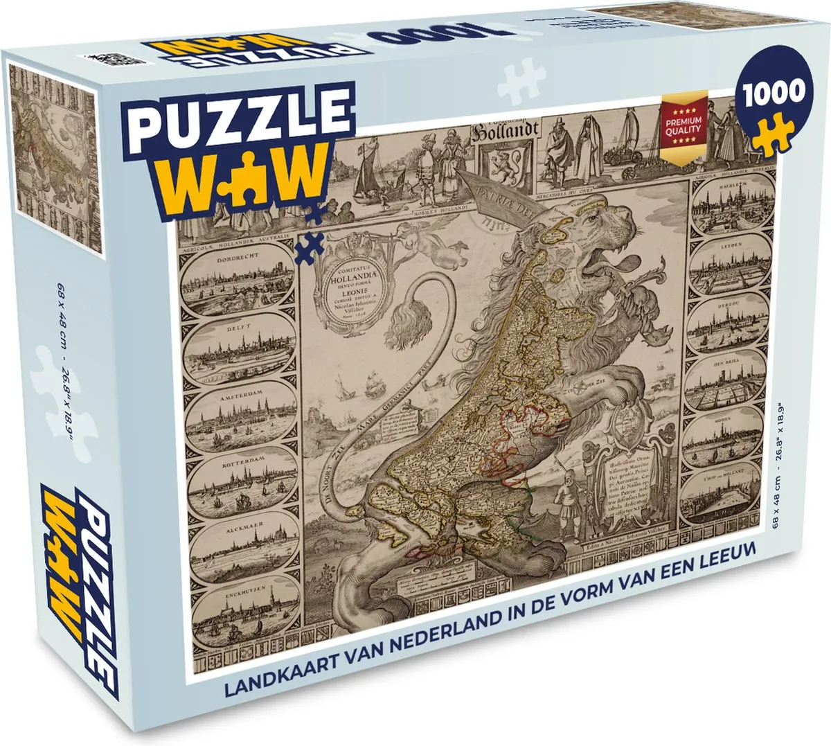 PuzzleWow Landkaart Nederland Leeuw Puzzel 1000 Stuks
