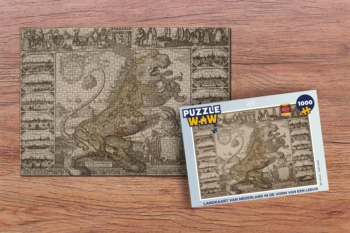 PuzzleWow Landkaart Nederland Leeuw Puzzel 1000 Stuks - Multicolor