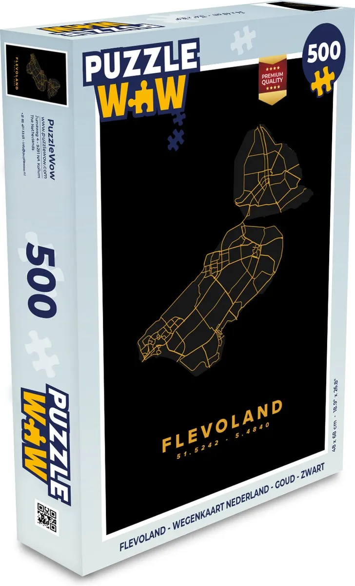 PuzzleWow Flevoland Wegenkaart Nederland Legpuzzel 500 Stuks - Multicolor