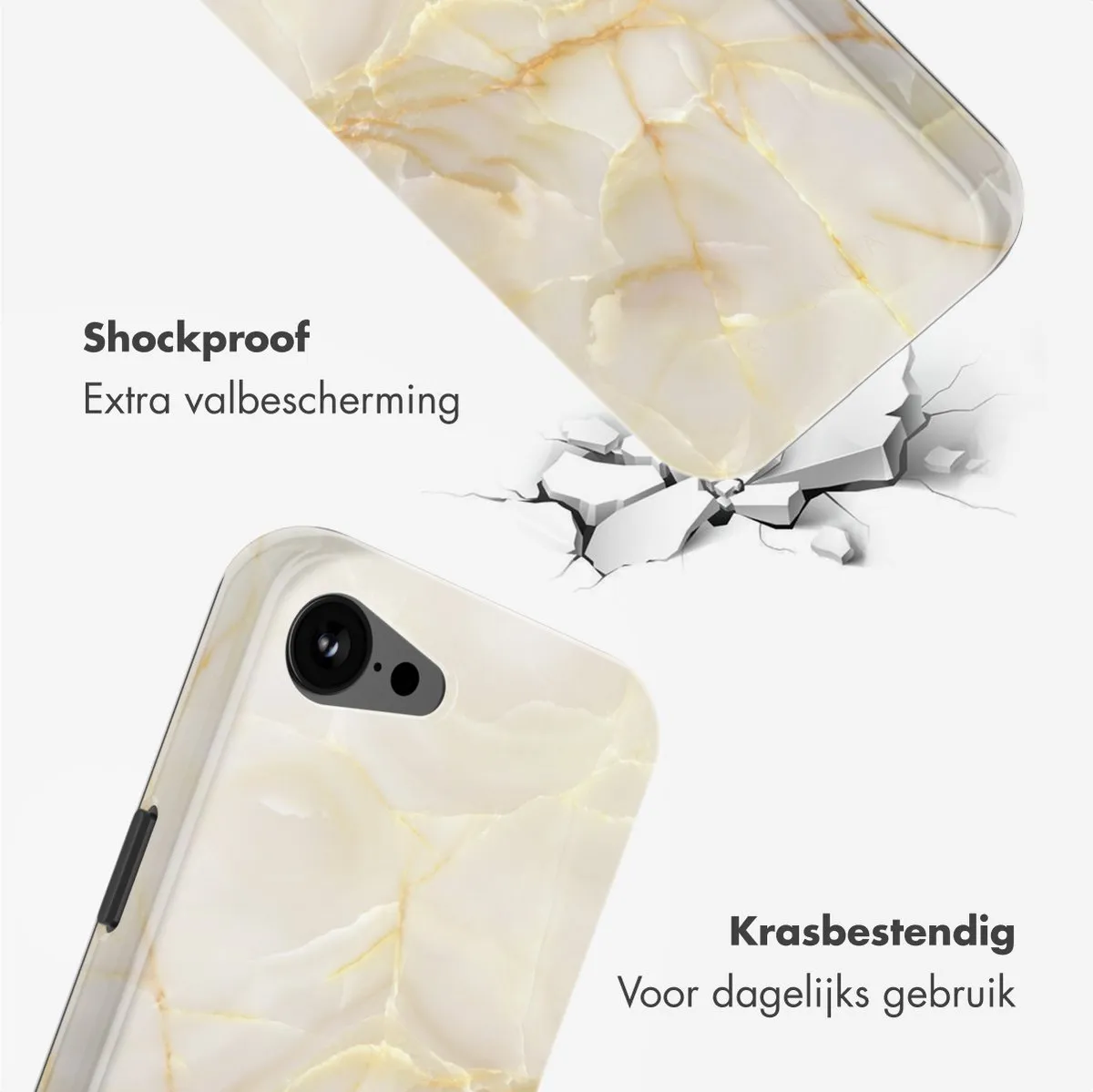 Selencia Hoesje iPhone 16e - Golden Beige Marble - MagSafe
