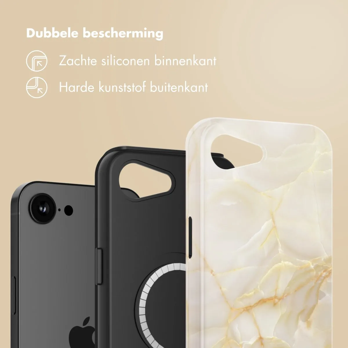 Selencia Hoesje iPhone 16e - Golden Beige Marble - MagSafe