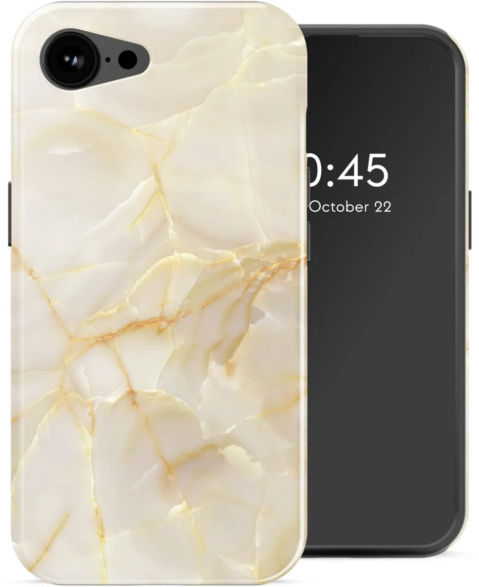 Selencia Hoesje iPhone 16e - Golden Beige Marble - MagSafe