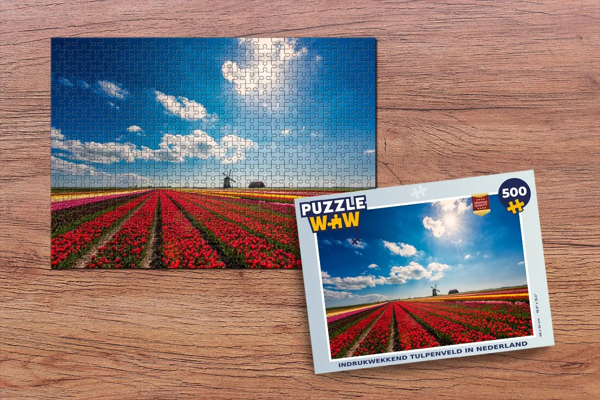 PuzzleWow Legpuzzel Tulpenveld Nederland 500 Stuks - Multicolor