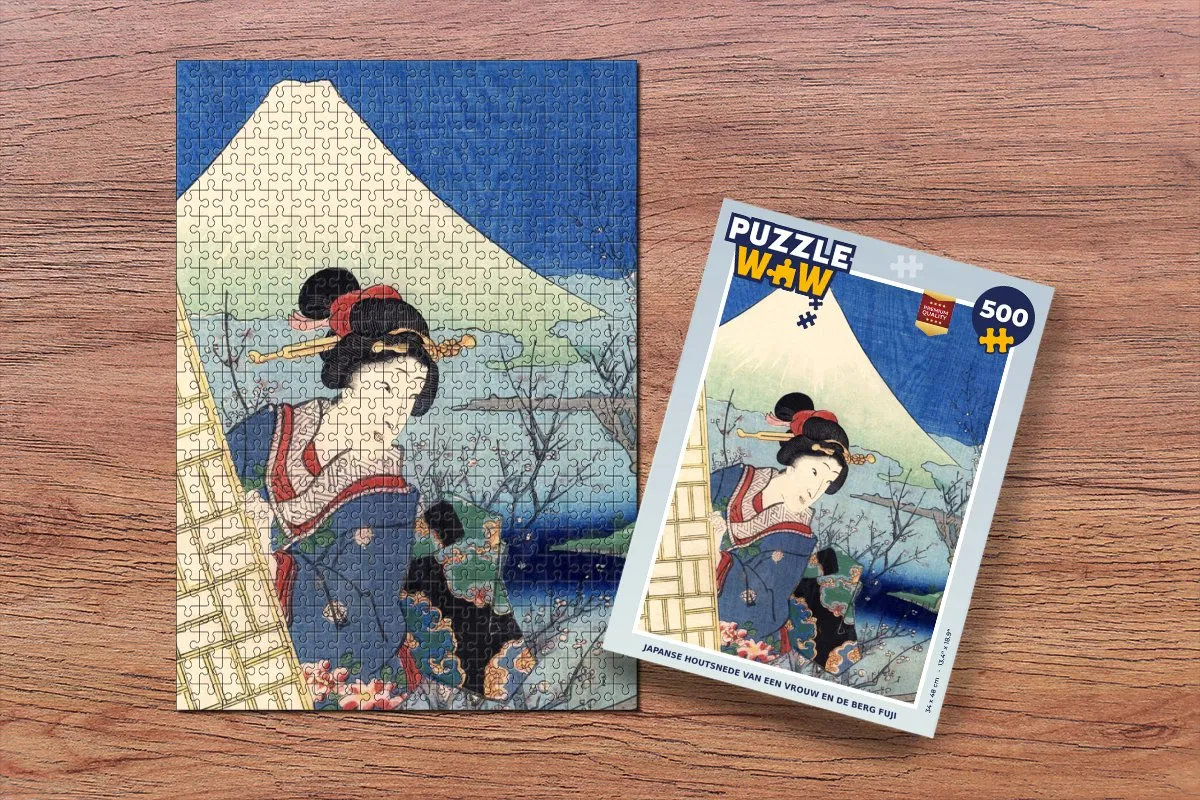 PuzzleWow Japanse Houtsnede Fuji Legpuzzel 500 Stuks - Multicolor