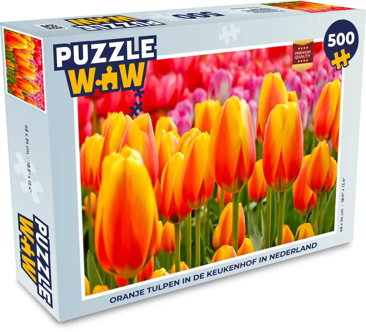PuzzleWow Legpuzzel Oranje tulpen Keukenhof 500 Stuks - Multicolor