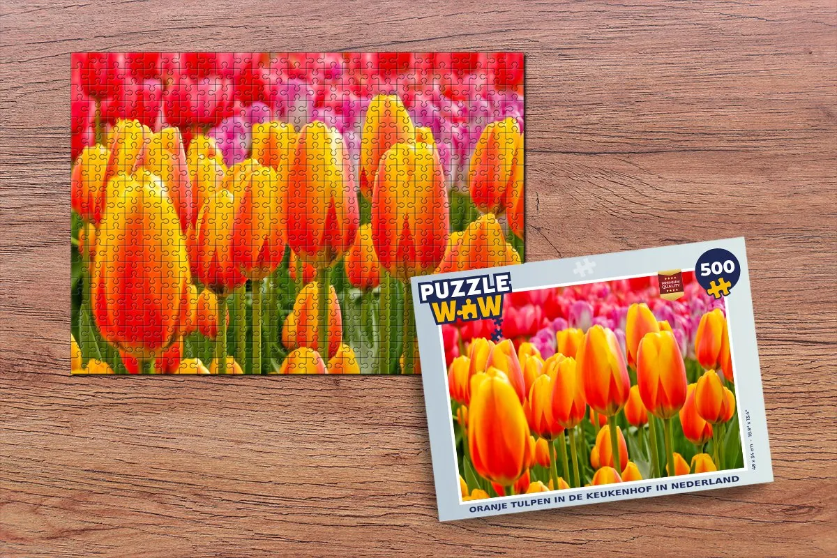 PuzzleWow Legpuzzel Oranje tulpen Keukenhof 500 Stuks - Multicolor