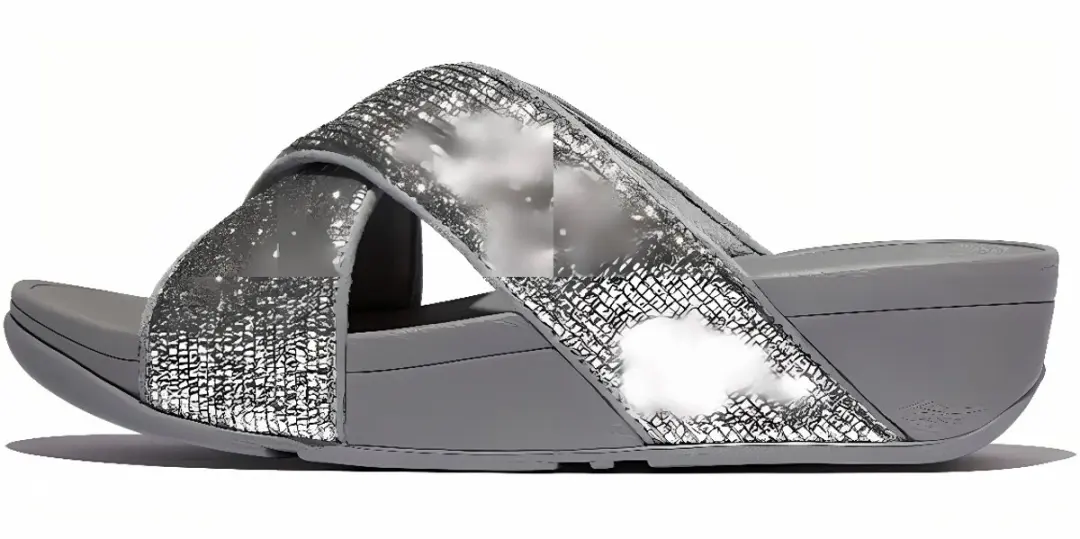 FitFlop FitFlop Lulu Crinkled-Shimmer Cross Slides GROEN