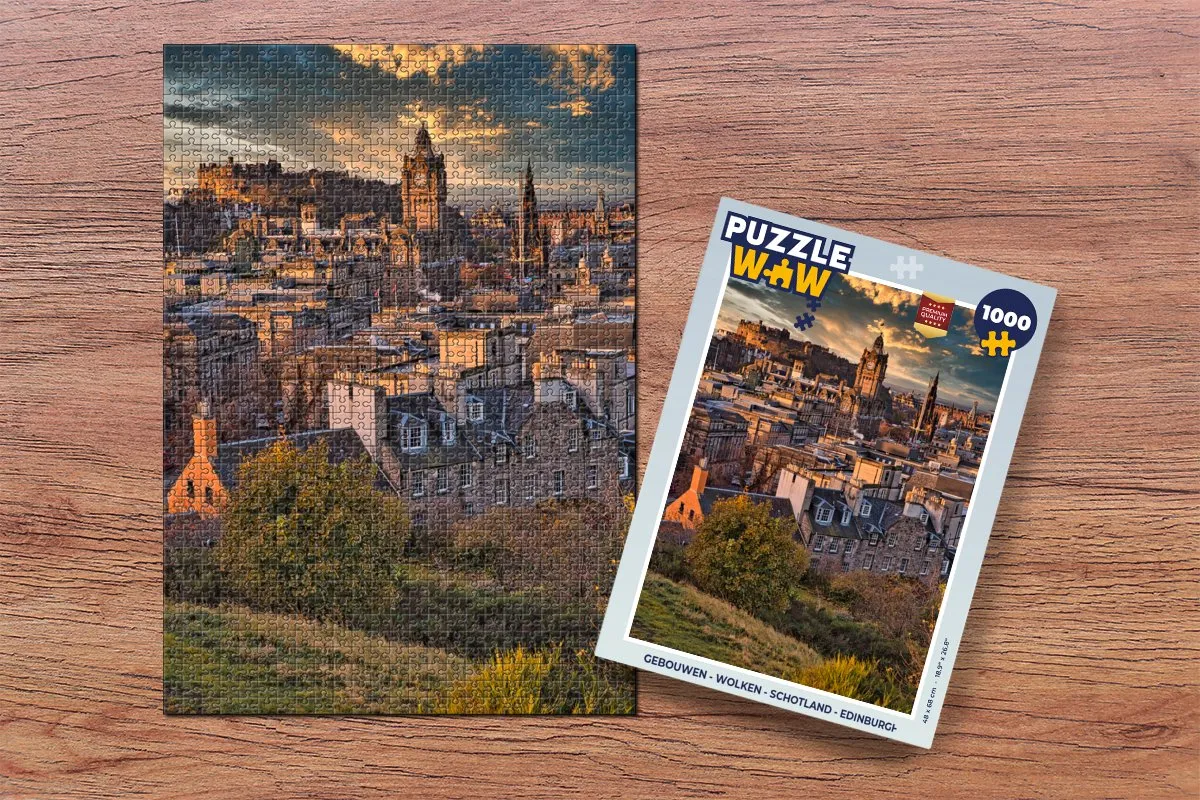 PuzzleWow Gebouwen Wolken Schotland Edinburgh Legpuzzel 1000 Stuks - Multicolor