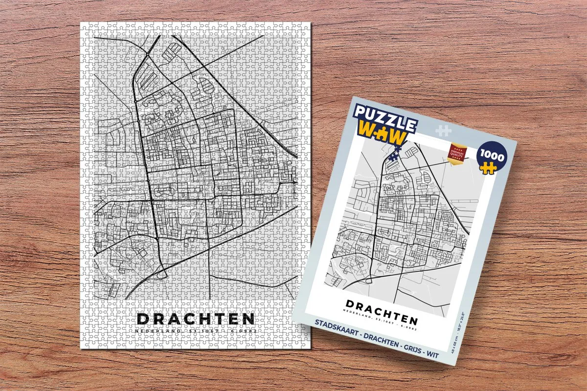 PuzzleWow Stadskaart Drachten Legpuzzel 1000 Stuks - Multicolor