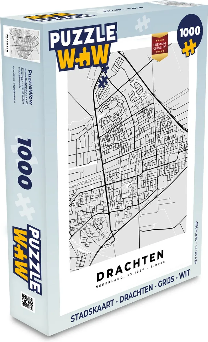 PuzzleWow Stadskaart Drachten Legpuzzel 1000 Stuks - Multicolor