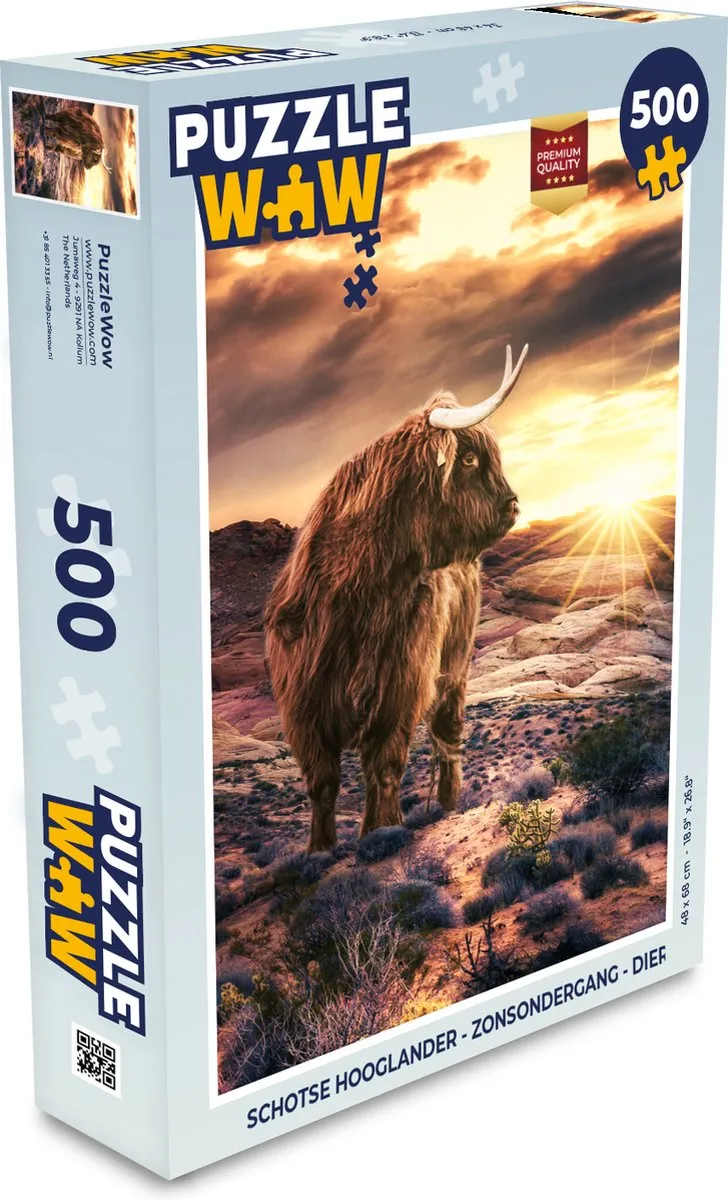 PuzzleWow Schotse Hooglander Zonsondergang Legpuzzel 500 Stuks - Multicolor