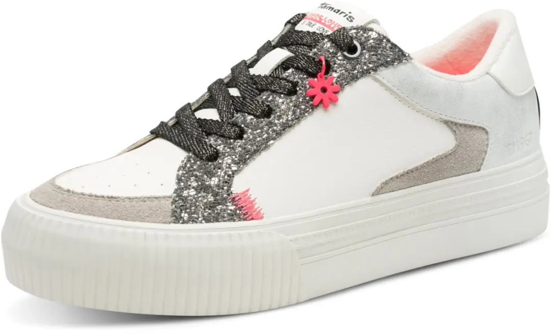 Tamaris dames sneaker 1-23789-46-171 lage schoenen veganistisch Wit/Zilver