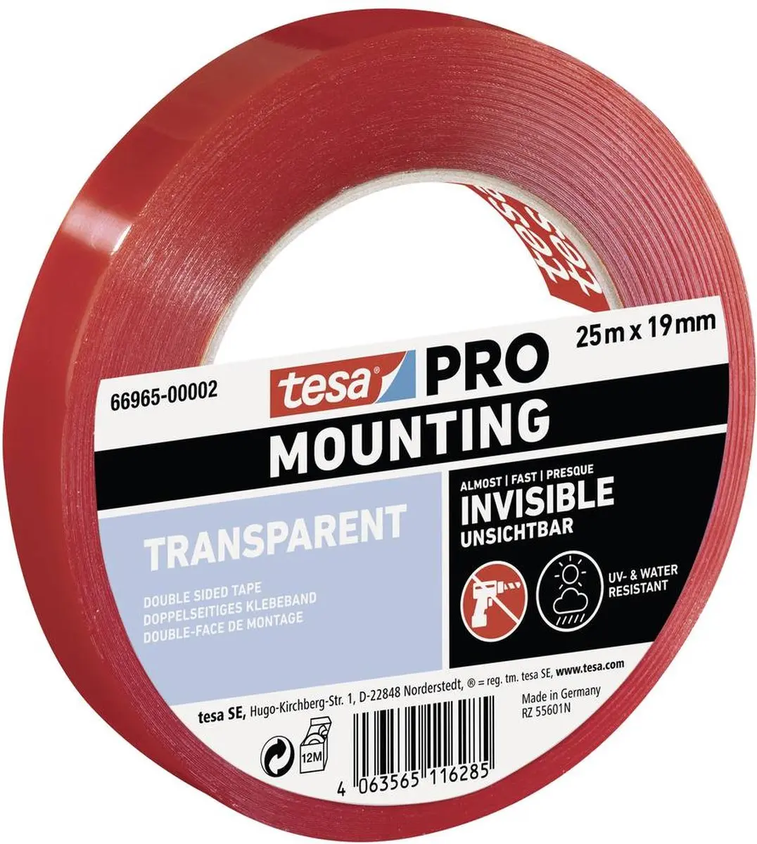 Tesa Mounting PRO Transparent 66965-00002-00 Montagetape 25m x 19mm