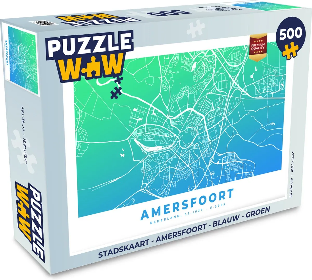 PuzzleWow Stadskaart Amersfoort Legpuzzel 500 Stuks - Multicolor