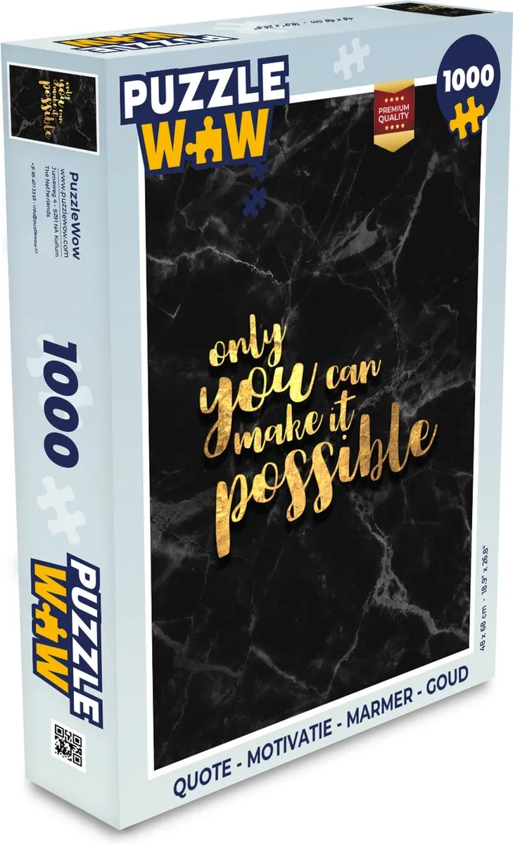 PuzzleWow Quote Motivatie Legpuzzel 1000 Stuks - Marmerprint/Goud