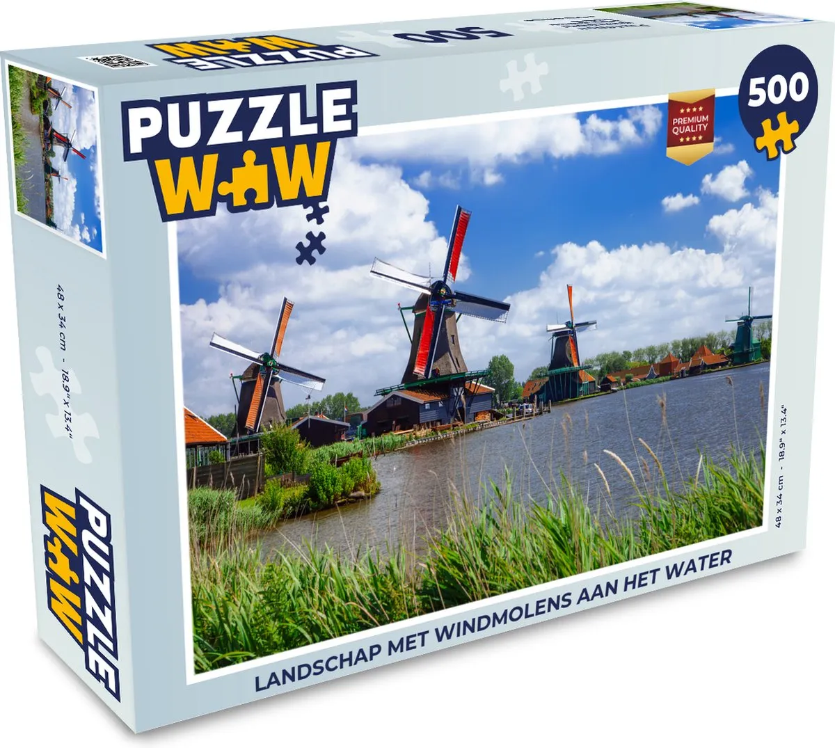 PuzzleWow Legpuzzel Landschap met windmolens 500 Stuks - Multicolor