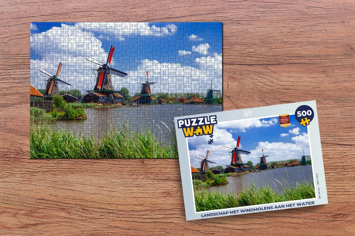 PuzzleWow Legpuzzel Landschap met windmolens 500 Stuks - Multicolor