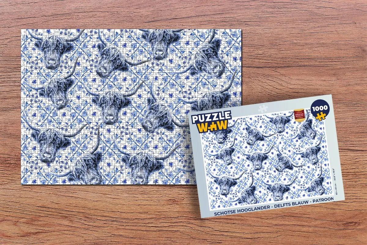 PuzzleWow Schotse Hooglander Legpuzzel 1000 Stuks - Delfts Blauw