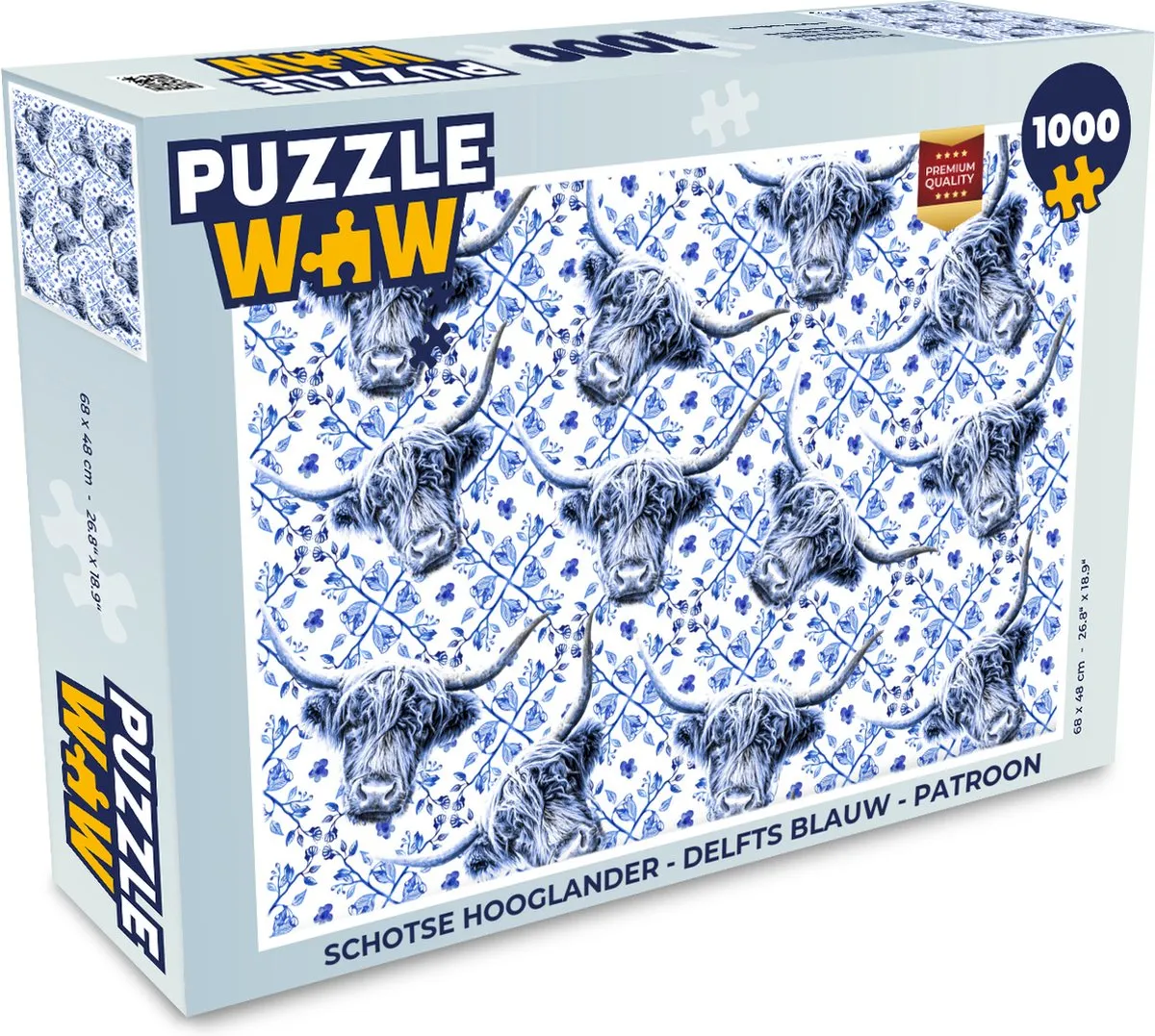 PuzzleWow Schotse Hooglander Legpuzzel 1000 Stuks - Delfts Blauw