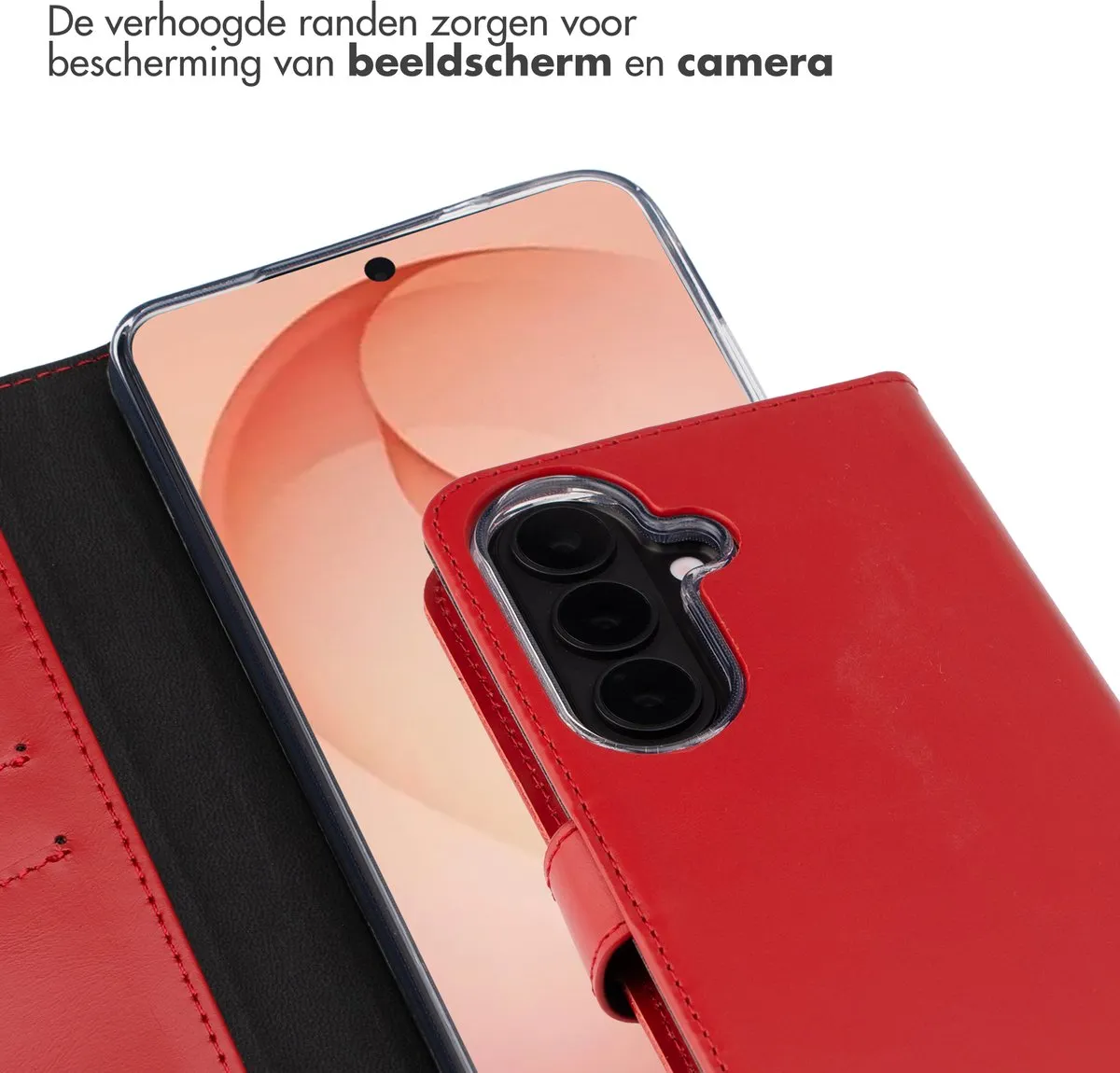 Selencia Hoesje Samsung Galaxy S26 Plus - Rood Lederen Bookcase - 3 Pasjes