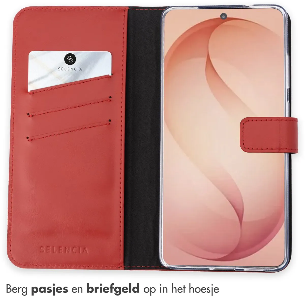 Selencia Hoesje Samsung Galaxy S26 Plus - Rood Lederen Bookcase - 3 Pasjes