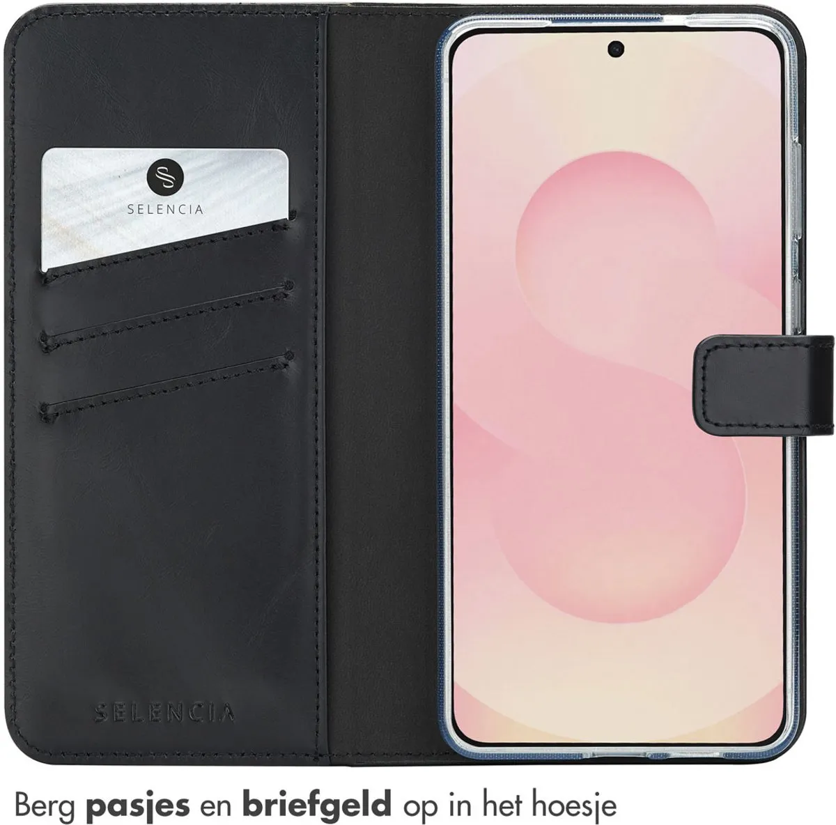 Selencia Hoesje Samsung Galaxy S25 Edge - Echt Lederen Bookcase 3 Stuks - Zwart