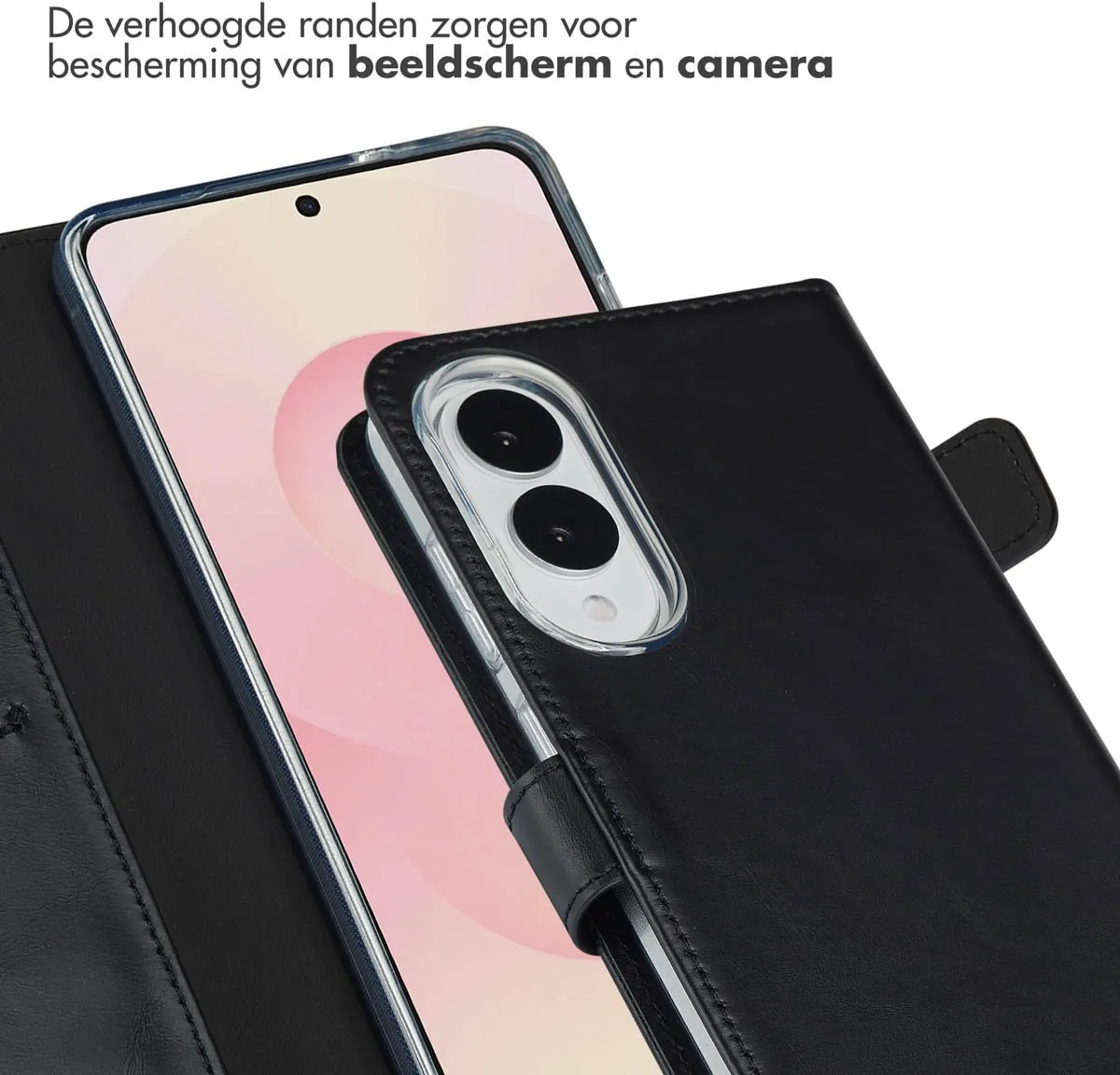 Selencia Hoesje Samsung Galaxy S25 Edge - Echt Lederen Bookcase 3 Stuks - Zwart