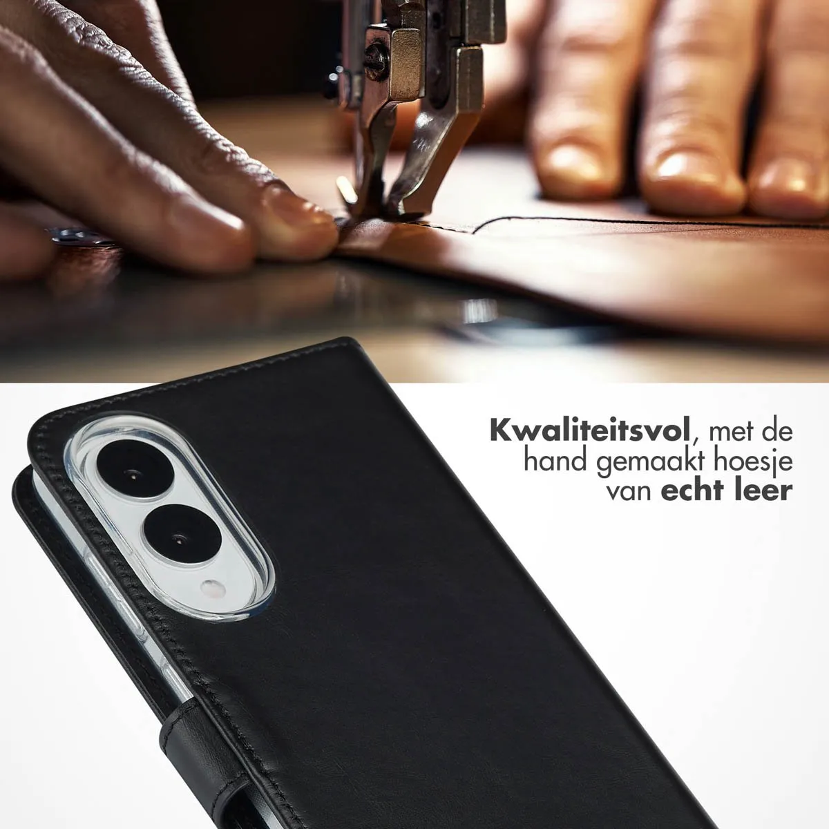 Selencia Hoesje Samsung Galaxy S25 Edge - Echt Lederen Bookcase 3 Stuks - Zwart