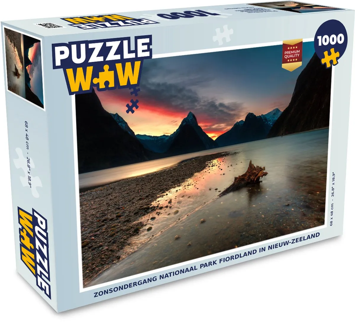 PuzzleWow Zonsondergang Fiordland Legpuzzel 1000 Stuks - Multicolor