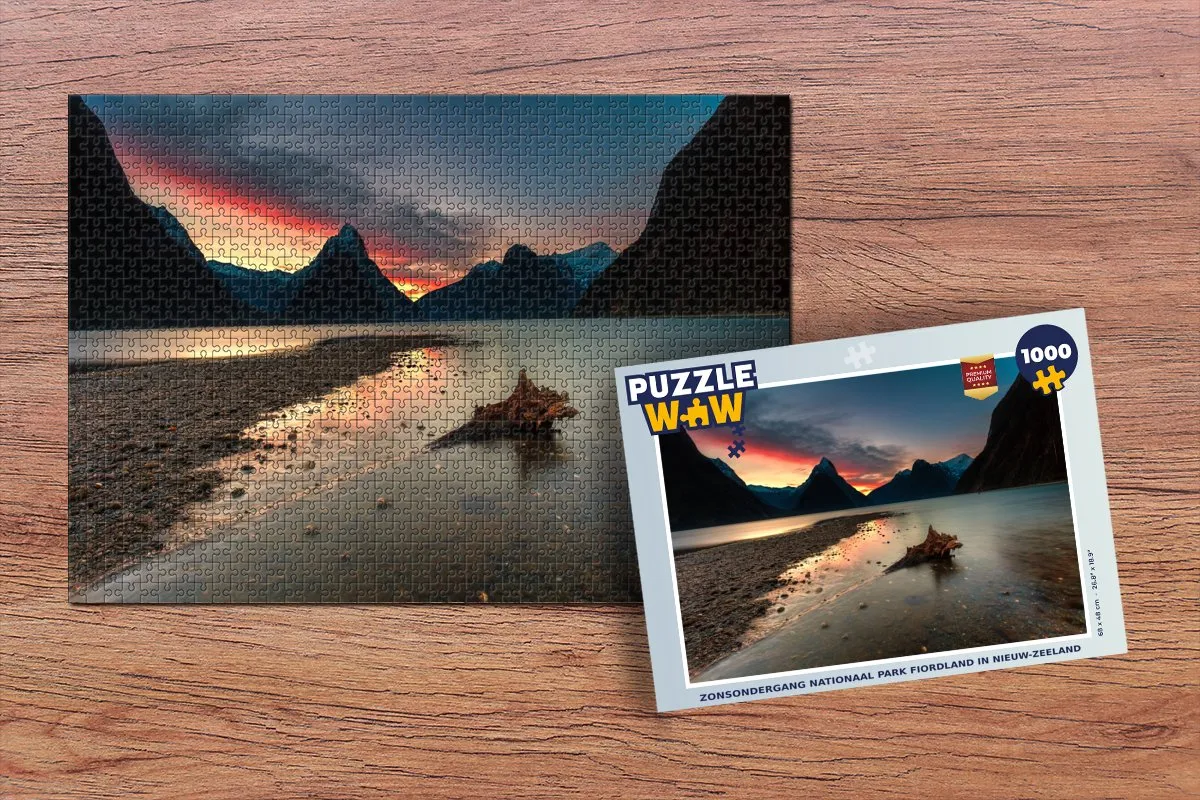 PuzzleWow Zonsondergang Fiordland Legpuzzel 1000 Stuks - Multicolor