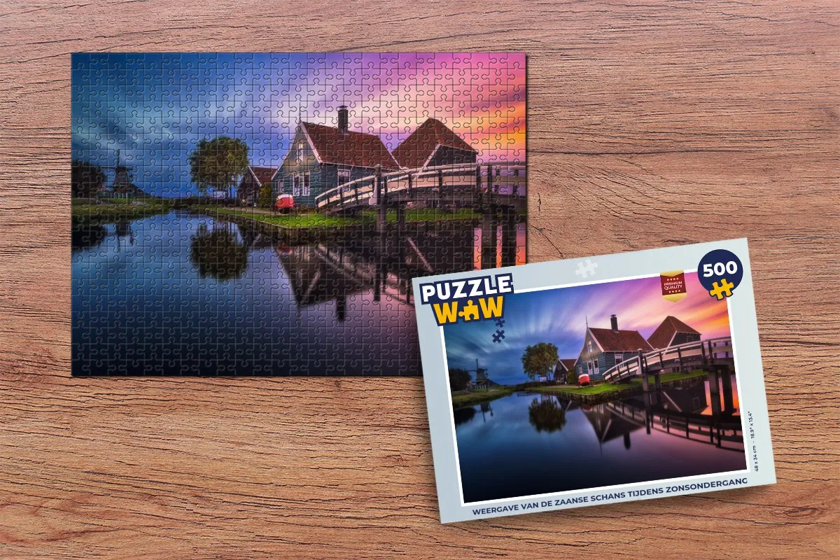 PuzzleWow Legpuzzel Zaanse Schans Zonsondergang 500 Stuks - Multicolor