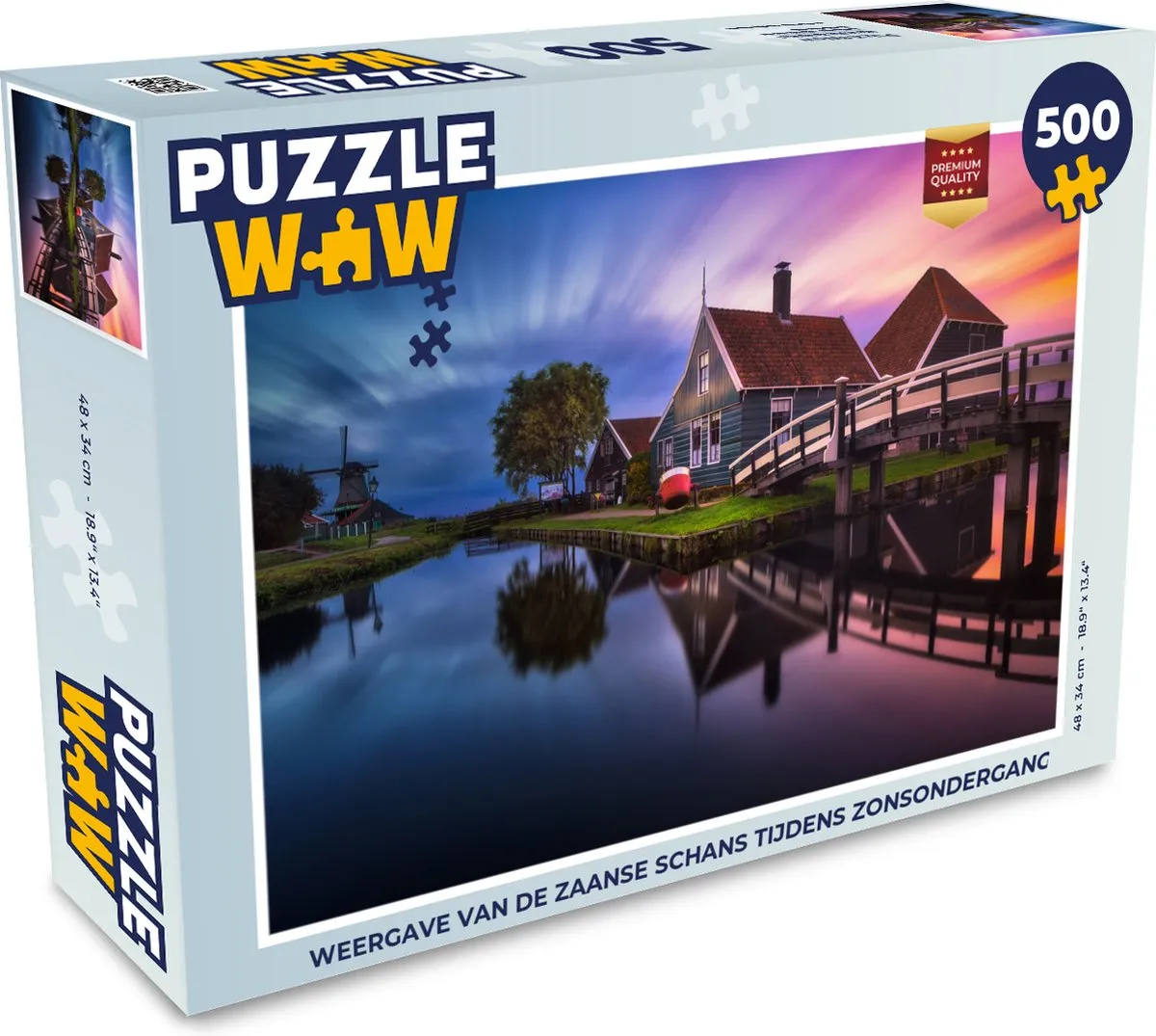 PuzzleWow Legpuzzel Zaanse Schans Zonsondergang 500 Stuks - Multicolor
