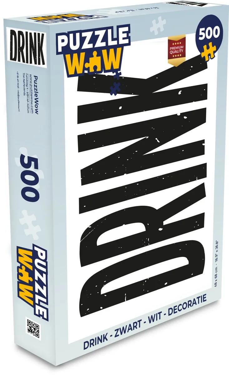 PuzzleWow Drink Puzzel 500 Stuks - Zwart/Wit